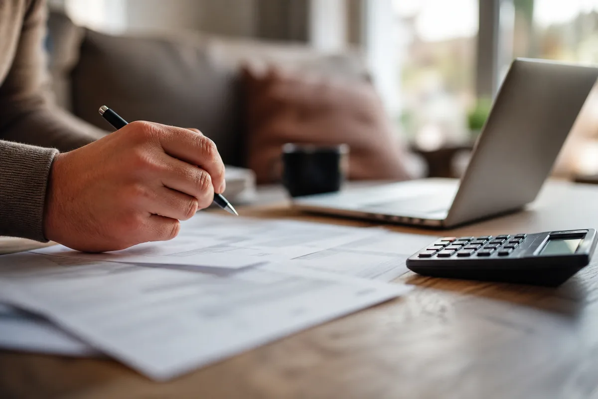 Documents d’assurance auto et calculatrice posés sur un bureau