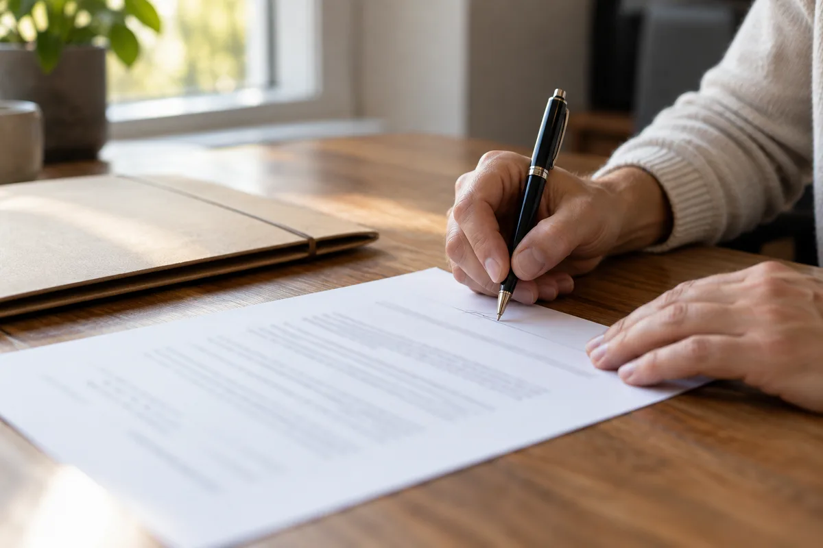 Signature d’un contrat de prestation de service sur une table